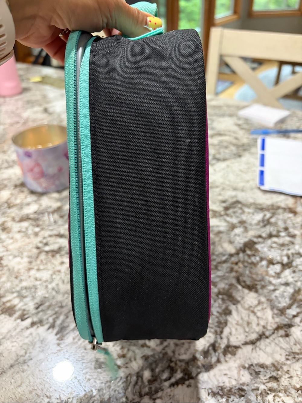 Pottery Barn Kids Pink Spider Web Lunchbox with Teal Trim - Picture 5 of 11